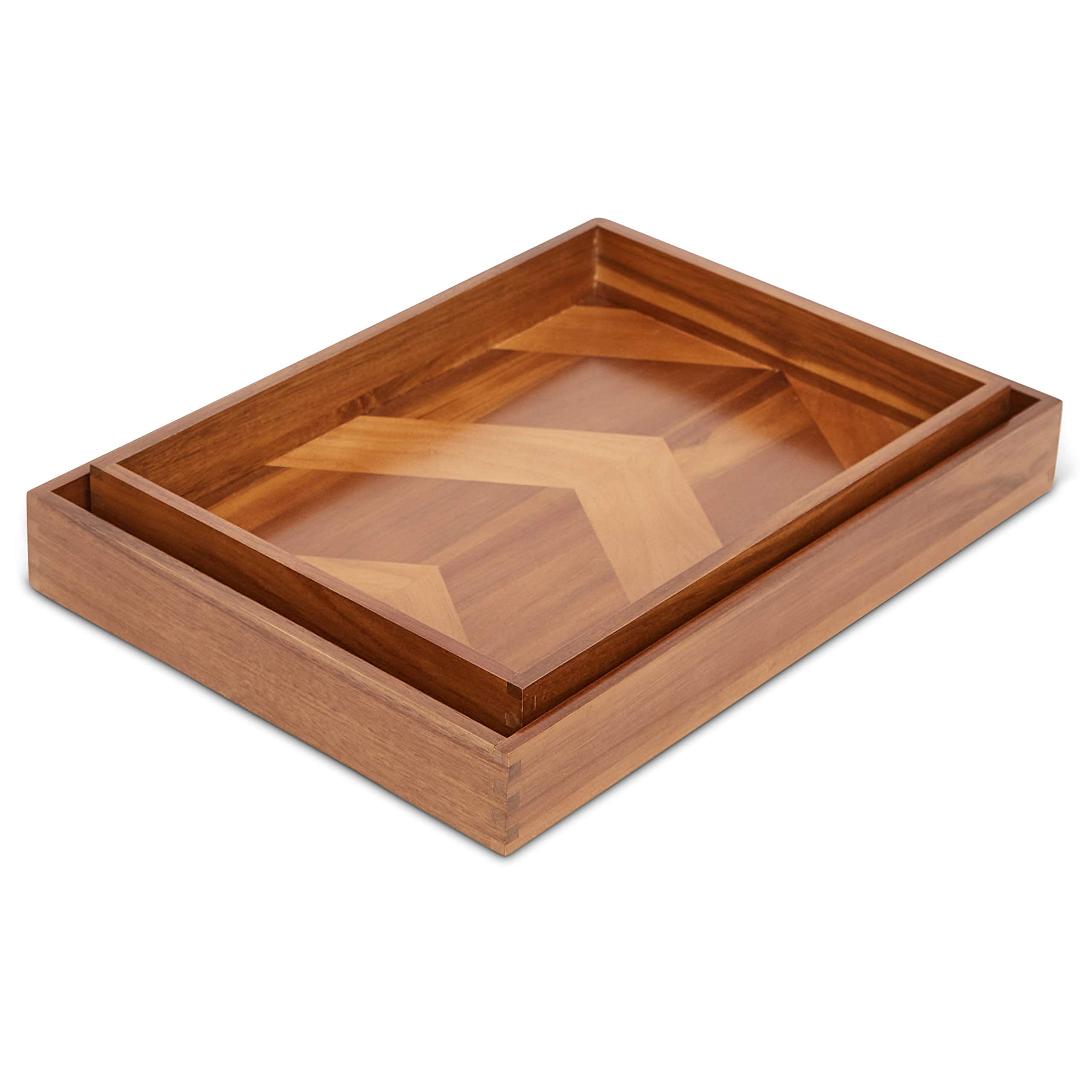 Front Row Goods Acacia Serving Tray, Decorative Tray, Coffee Table Tray, Includes 2 Wood Tray Sizes, 16.5 x 12 x 2 and 14.6 x 10.6 x 2, Trays for Coffee Table, Trays for Ottoman (Without Handles)
