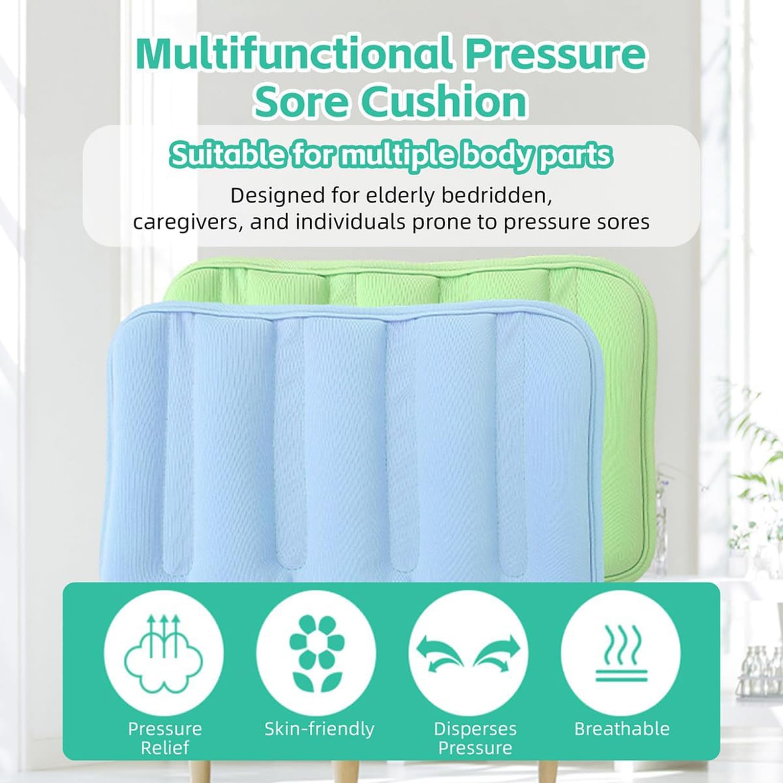 Cojín Antiescaras para Personas Mayores Postradas En Cama con Discapacidad, Almohada Transpirable para Aliviar Las Úlceras por Presión, Posicionadores Corporales,Verde