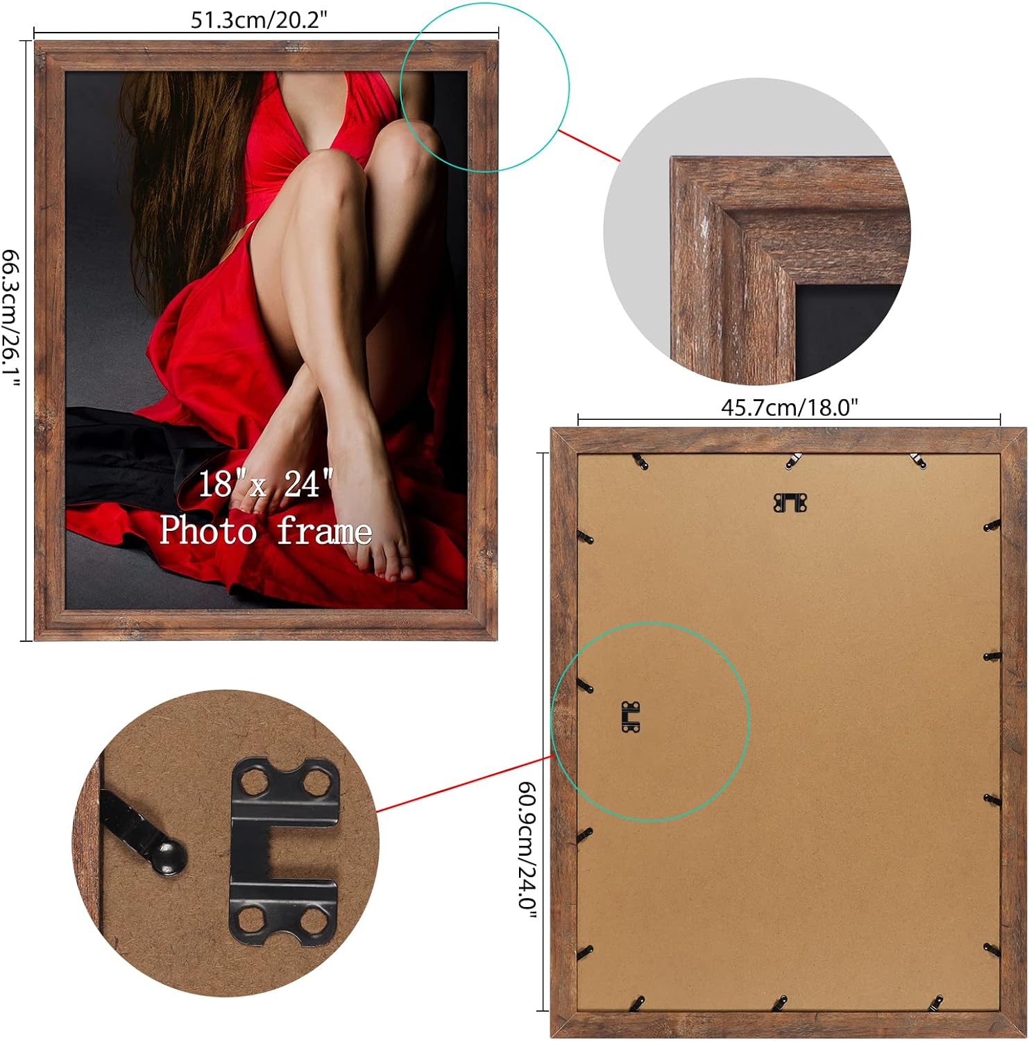 Calenzana 18x24 Poster Picture Frames Rustic Distressed Photo Frame 18 x 24 Set, Wall Hanging, 2 Pack, Brown