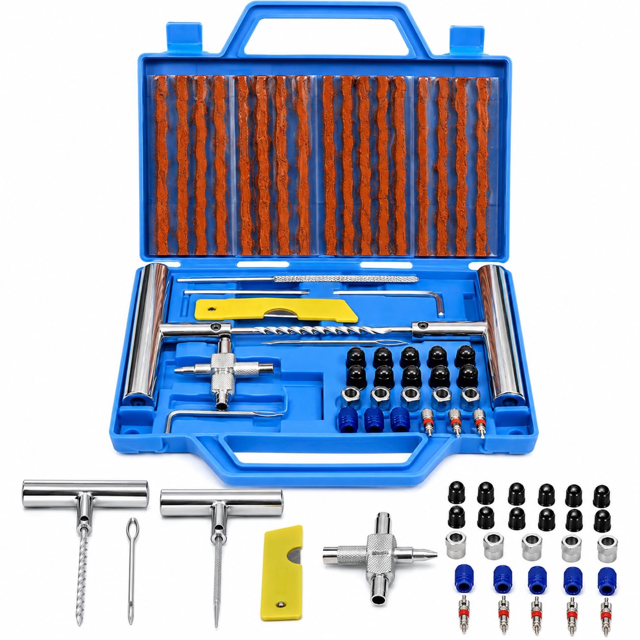 Kit di Riparazione Pneumatici 57 Pezzi Set di Emergenza Tubeless