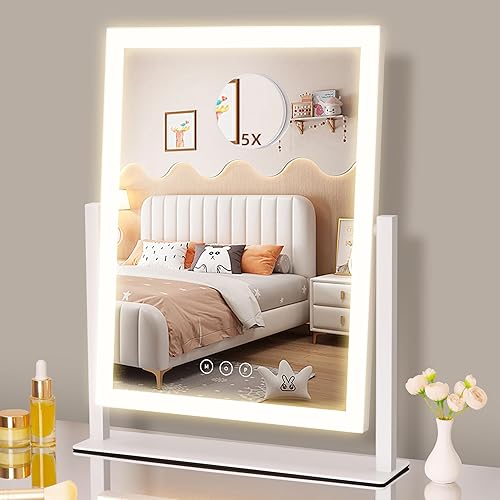 Lighted Vanity Mirror with Lights, Makeup Mirror with Light, 16.7"x 13.2",Three Color Lighting Modes and Dimmable Lighting, Smart Touch Control,