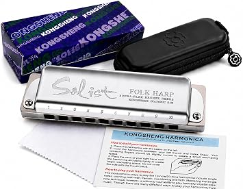 KONGSHENG Solist 10-Hole Diatonic Blues Harmonica B - Aluminum Alloy Comb with Matte Stainless Steel Covers, Phosphor Bronze Reeds & Case for Pros & Beginners