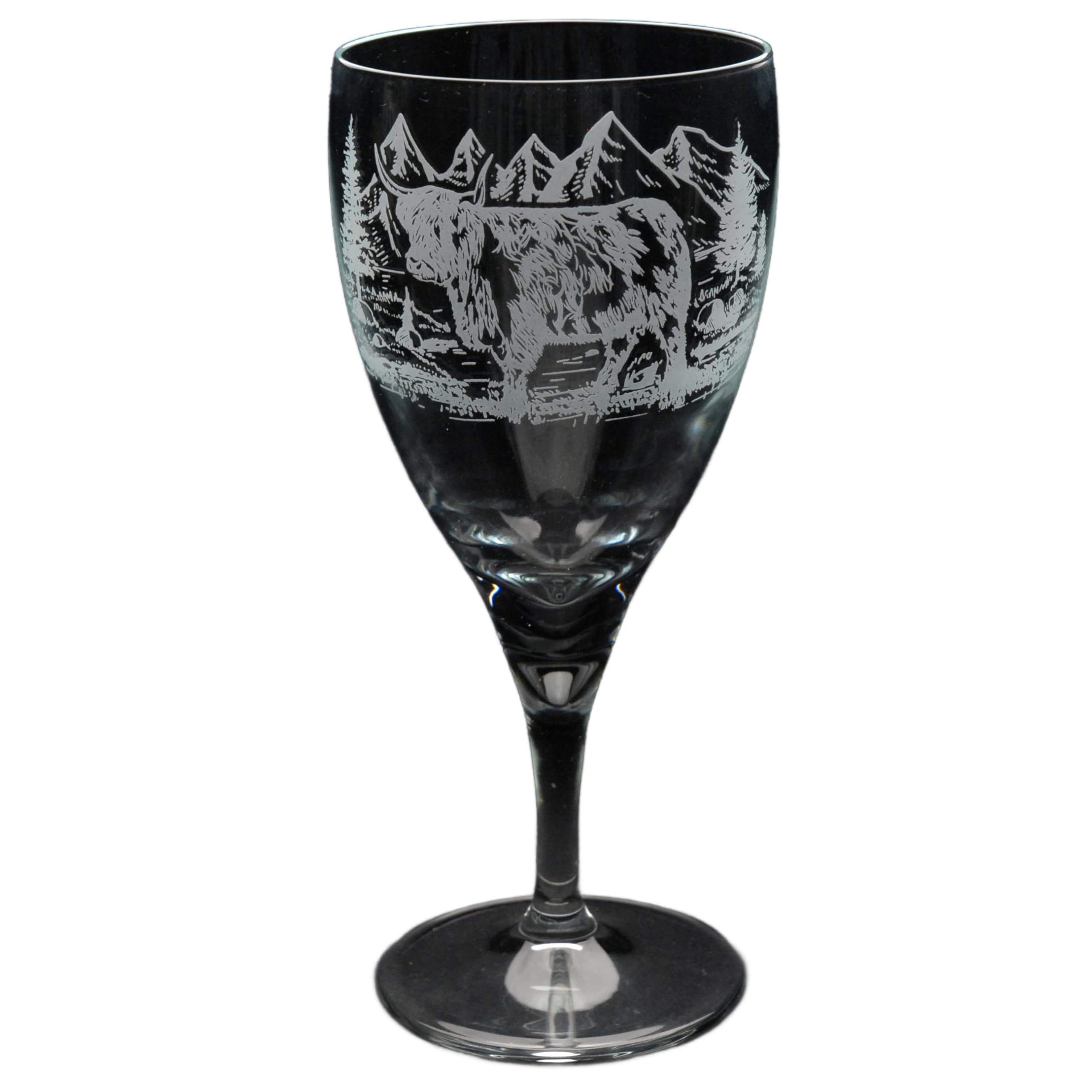 GLYPTIC Glass Art Highland Cow Hand Etched/Engraved Crystal Wine Glass โ image 1
