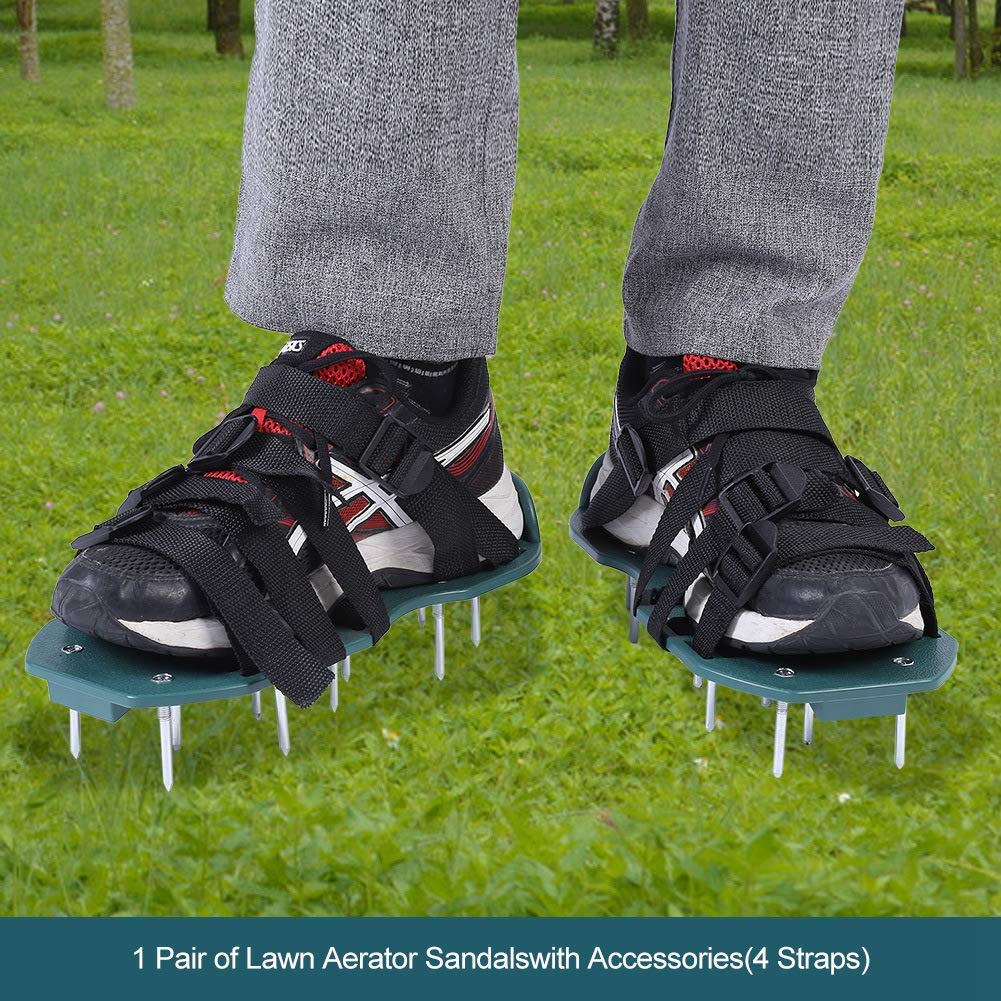 Lawn Spike Shoes Aerator Shoes, PP Plastic Spiked Sandals for Aerating Grass and Lawn with Straps and Adjustable Buckles, Suitable for Grass, Lawn, Garden, Patio (4 Straps)