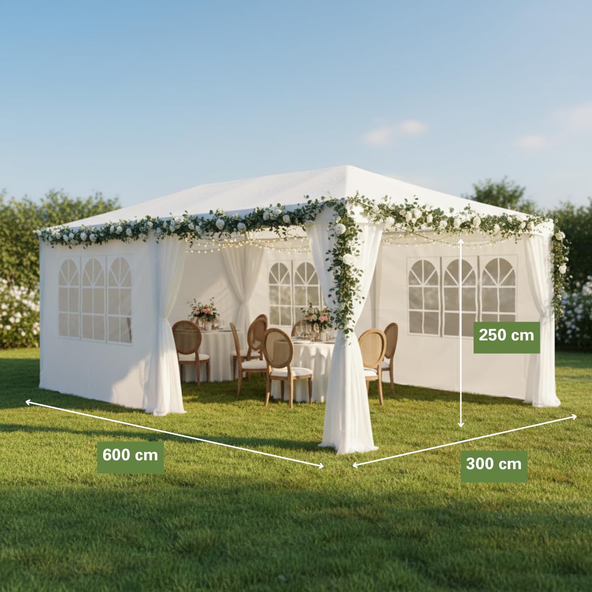 6 meter zelt Kinzo Pavillon 3x6 m - Partyzelt für 70 Personen - Gartenpavillon mit Seitenwänden und Firsthöhe 2,5 m - Party Wasserdicht und UV-beständig Inches:33 Inches zelt für pkw anhänger BAV0000045D-SILVER
