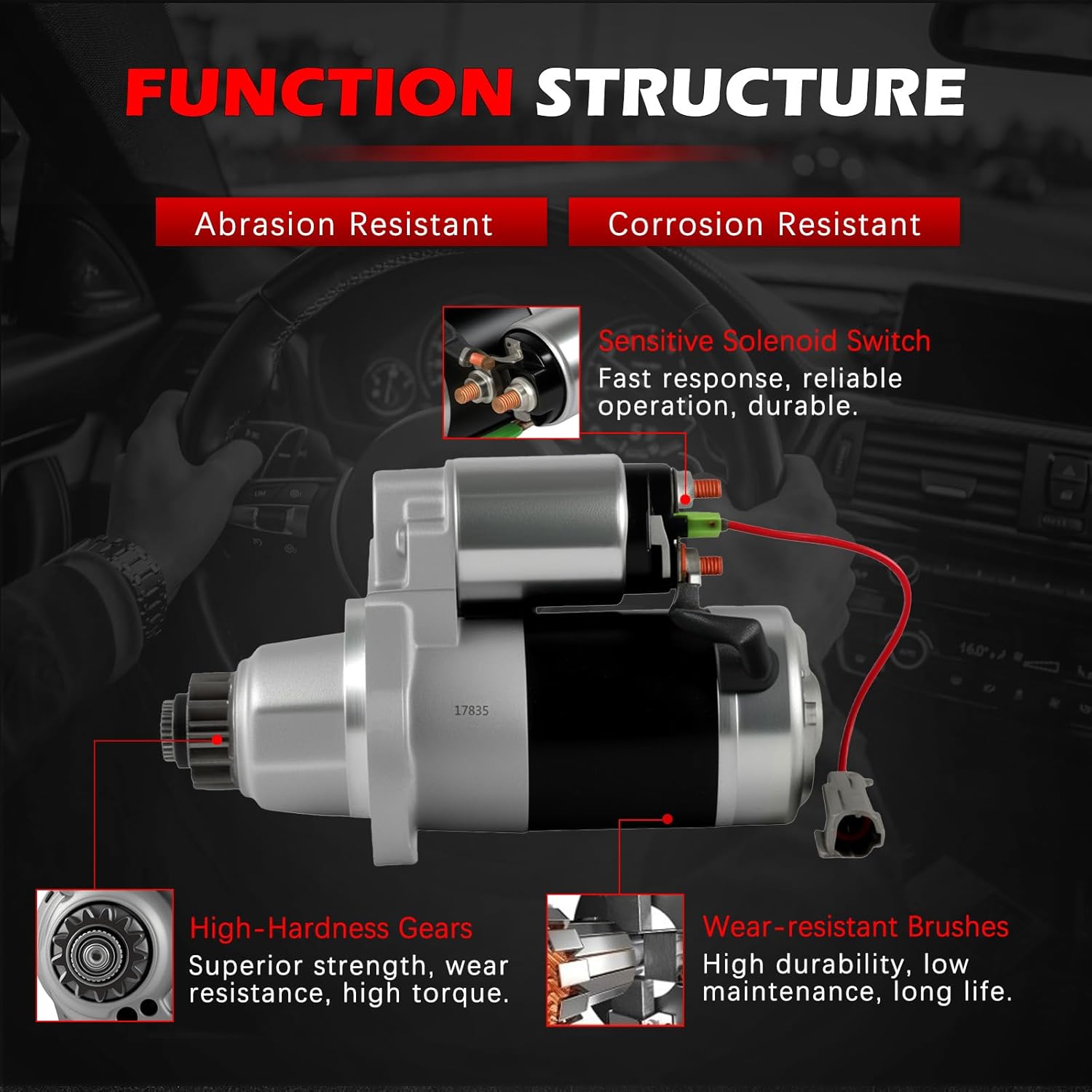 Starter Motor 17835 2.5L Fit for Altima 2002-2006 for Sentra 2002-2006 Engine Starting Motor​ 12V 1.4kw 13T Replacement 233008J001 233008J000 M0T60781 M1T68781
