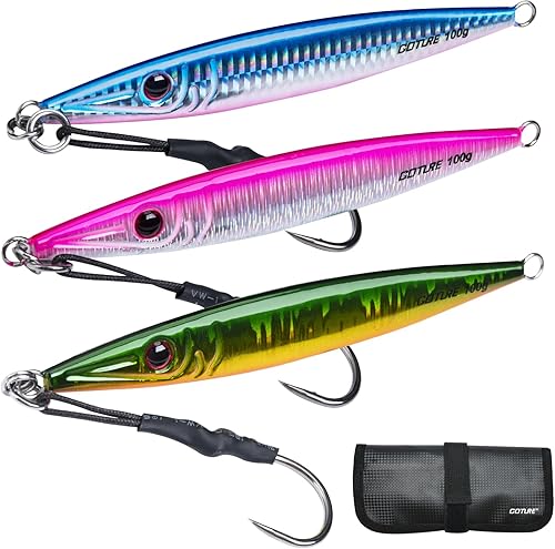 Miniatura 10 de Goture Plantillas de pesca de agua salada de 2.21 a 7.05 onzas con gancho de asistencia, plantillas verticales brillantes, plantilla de plomo rápido