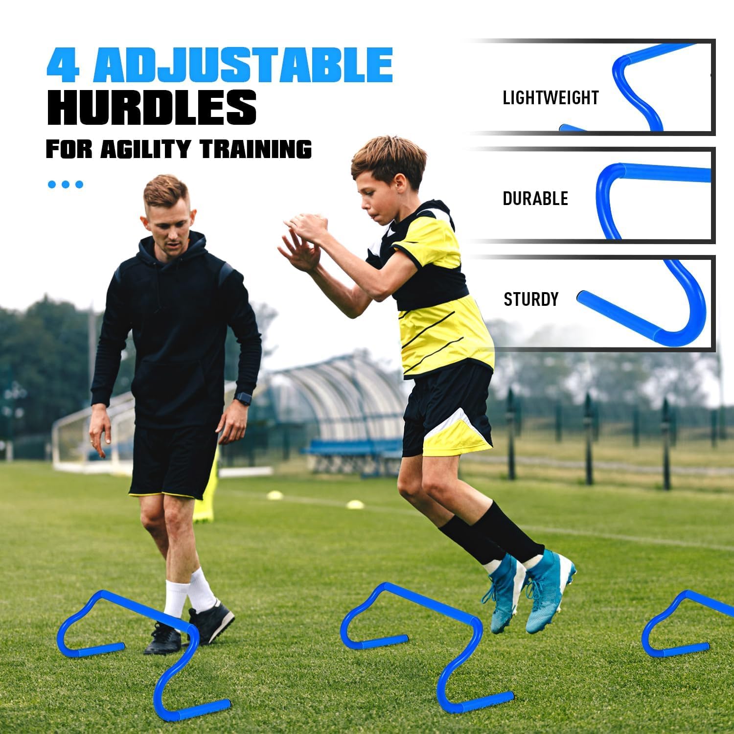 Equipo de entrenamiento de agilidad, equipo de entrenamiento de fútbol, juego de entrenamiento de velocidad de agilidad para niños, jóvenes y adultos, escalera de agilidad de 20 pies, 4 obstáculos, 12