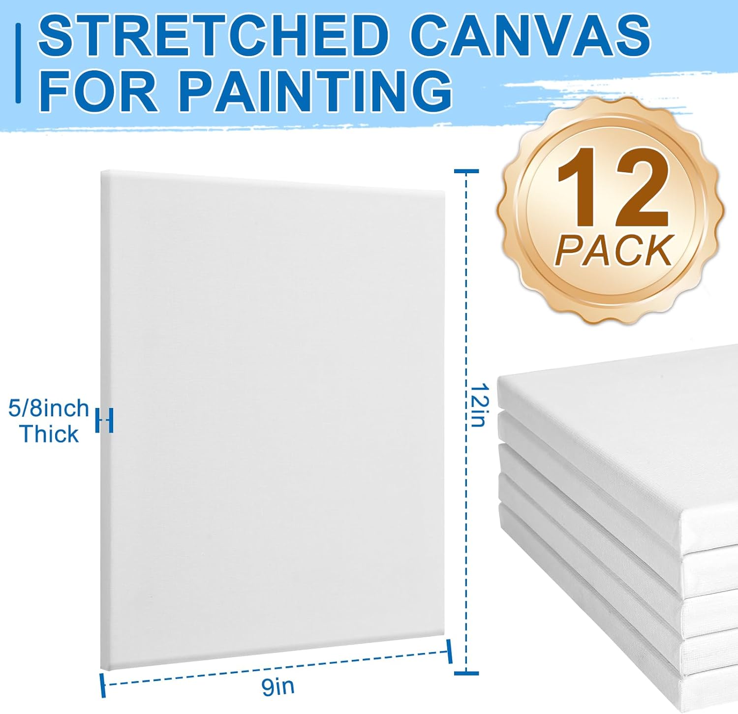 ESRICH Stretched Canvas for Painting, 12 Pack 9x12 Inch Canvas Value Pack,Primed Acid-Free Cotton Blank Canvases, Painting Canvas for Oil & Acrylic Paint. - Image 2