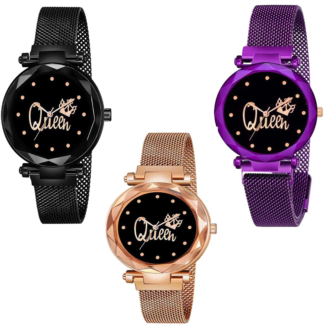 GOLDENIZE FASHION Branded Analogue Multicolor Queen Dial Women & Girls Stainless Steel Magnet Band Watch (Combo of 3) (B0B2LTWRM7) Amazon Price History, Amazon Price Tracker