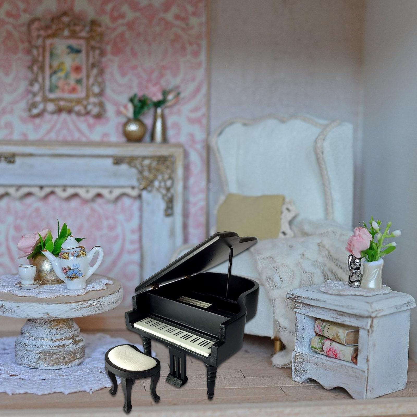 Instrumento de Piano Cómo Hacer Juego Para Niños Muebles De Ruedas Modelo Juguete 1:12 Piano Vintage Jugar Casas de Muñecas Artesanía Creativa