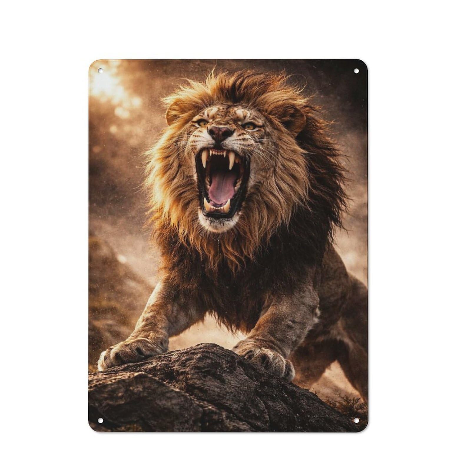 Junmoney Style-3 Metal Wall Sign 40X30cm Featuring Roaring Lion On Rocky Outcrop For Pub Or Café, Housewarming Wall Decor For People Furnishing Pub And Café