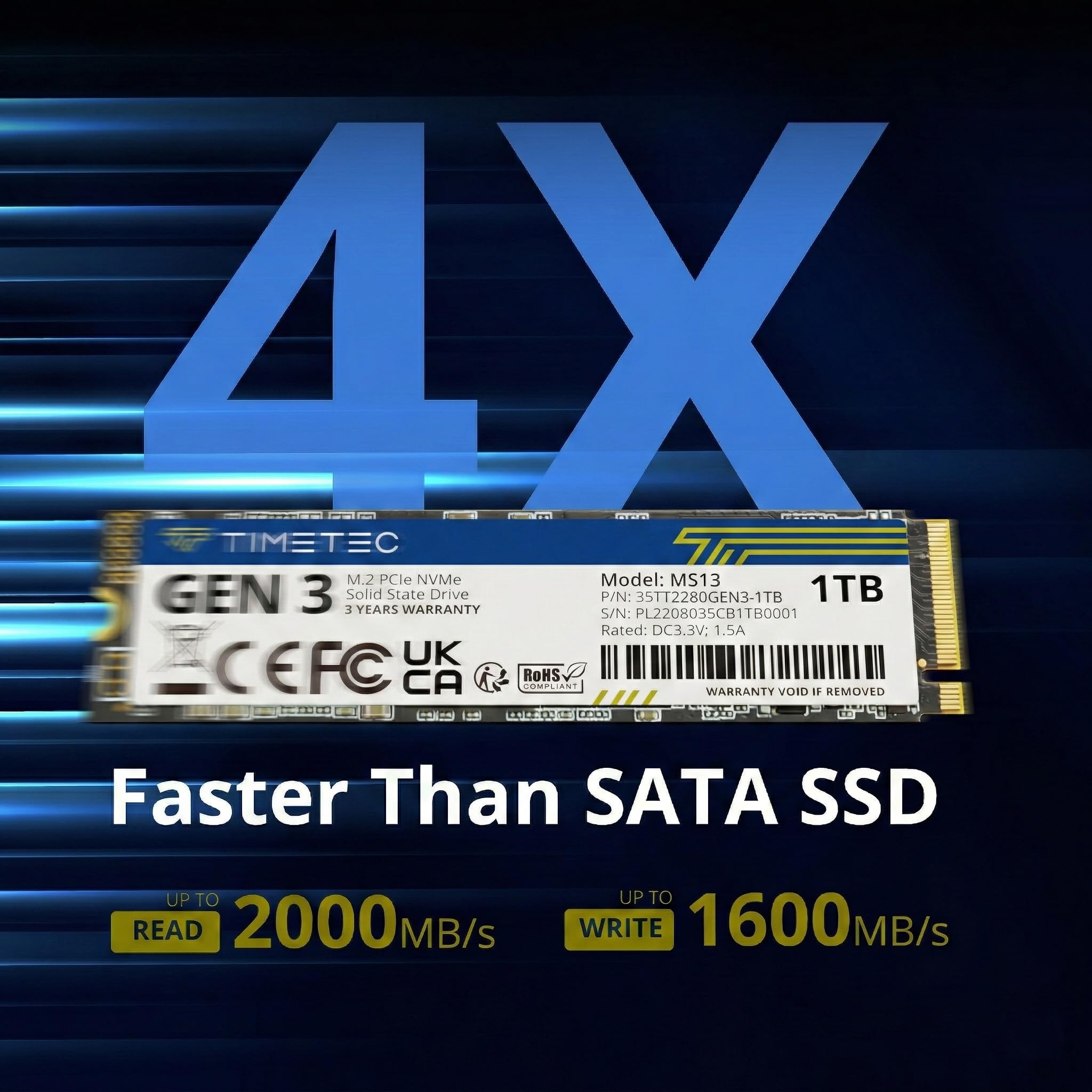 Timetec SSD NVMe PCIe de 1 TB Gen3x4 8Gb/s M.2 2280 3D NAND Cache