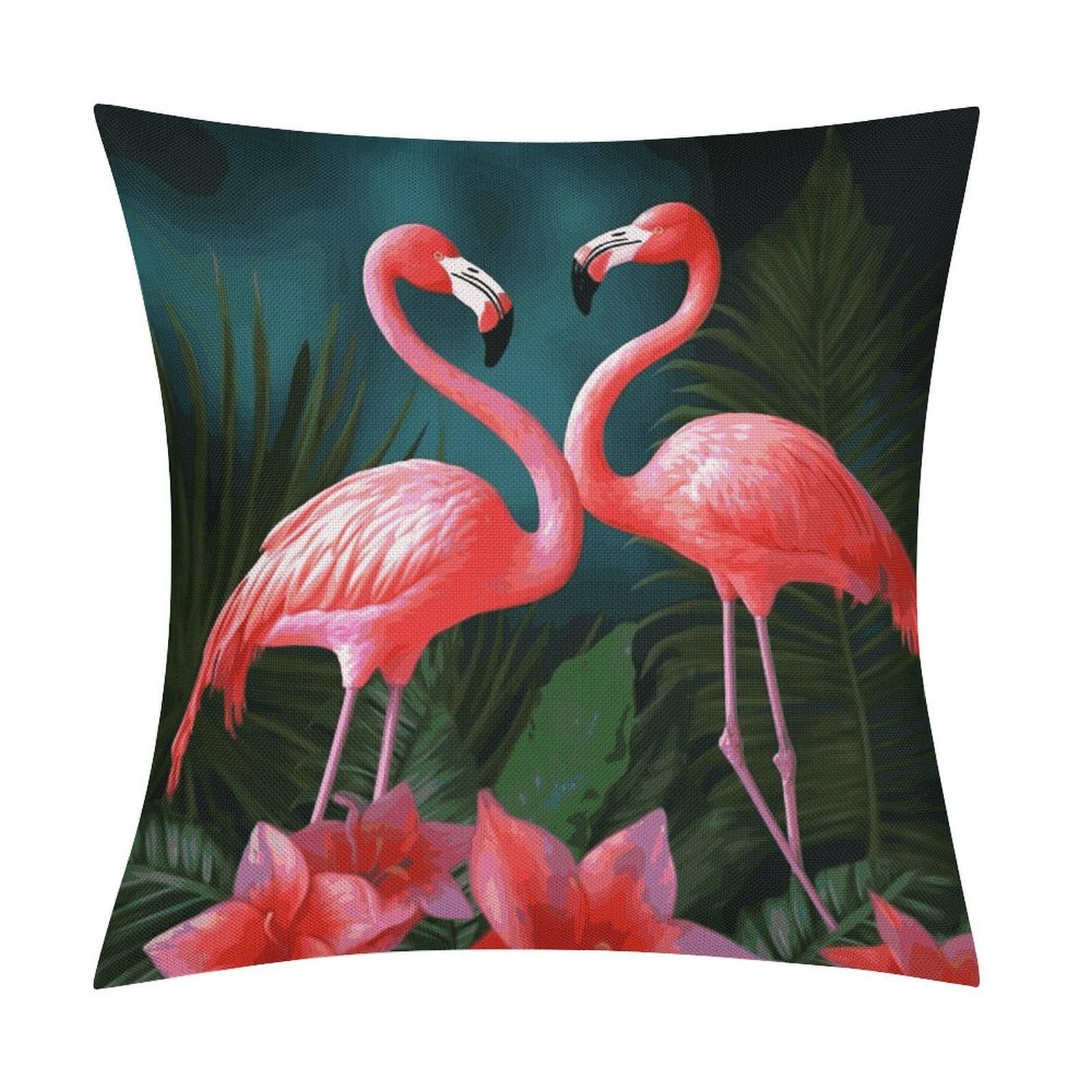Fodpand Style Flamingo Flowers Pillow Covers 18X18 Inch, Pillow Cases Boho Farmhouse, Throw Pillow Covers For Couch Sofa Bed Spring Home Decor