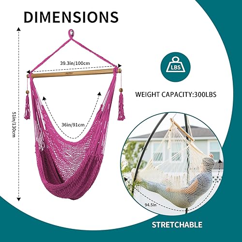 Miniatura 28 de JoyView Silla hamaca con barra esparcidora, hamaca caribeña, silla columpio de 300 libras, capacidad de peso, silla colgante de cuerda XL