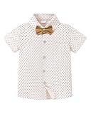 Boys Button Down Shirts Short Sleeve Wedding Outfits Polka Dot Print Summer Casual Clothes with Bow Tie 5-10T