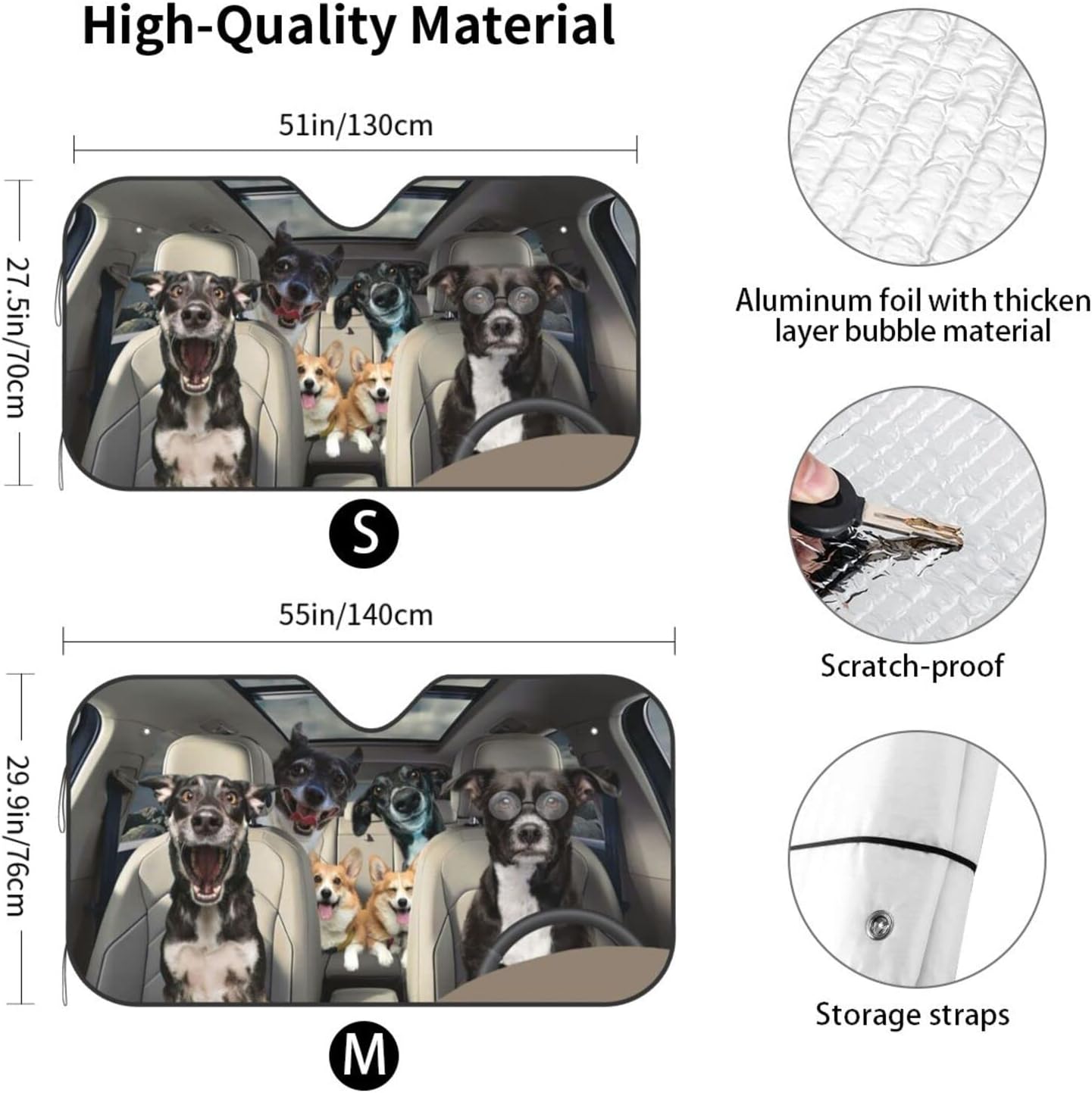 BSAITE car Windshield Sun Shade Accessories Truck SUV Resistant Sun Foldable in Easy to Carry Dogs Driving -Small, 51'' X 27.5'' (zn-56)