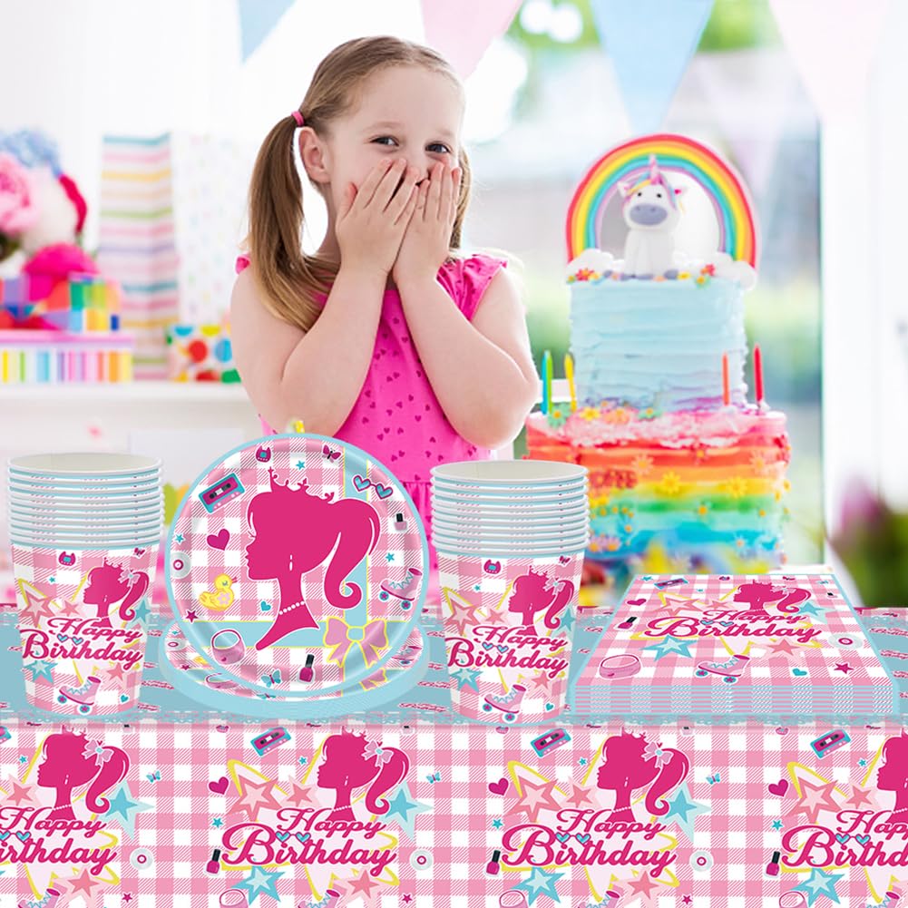 Set Stoviglie Compleanno 61 Pezzi - Tazze, Piatti, Tovaglia Per Feste, Tema Ragazze, Decorazioni Colorate - Foto 6