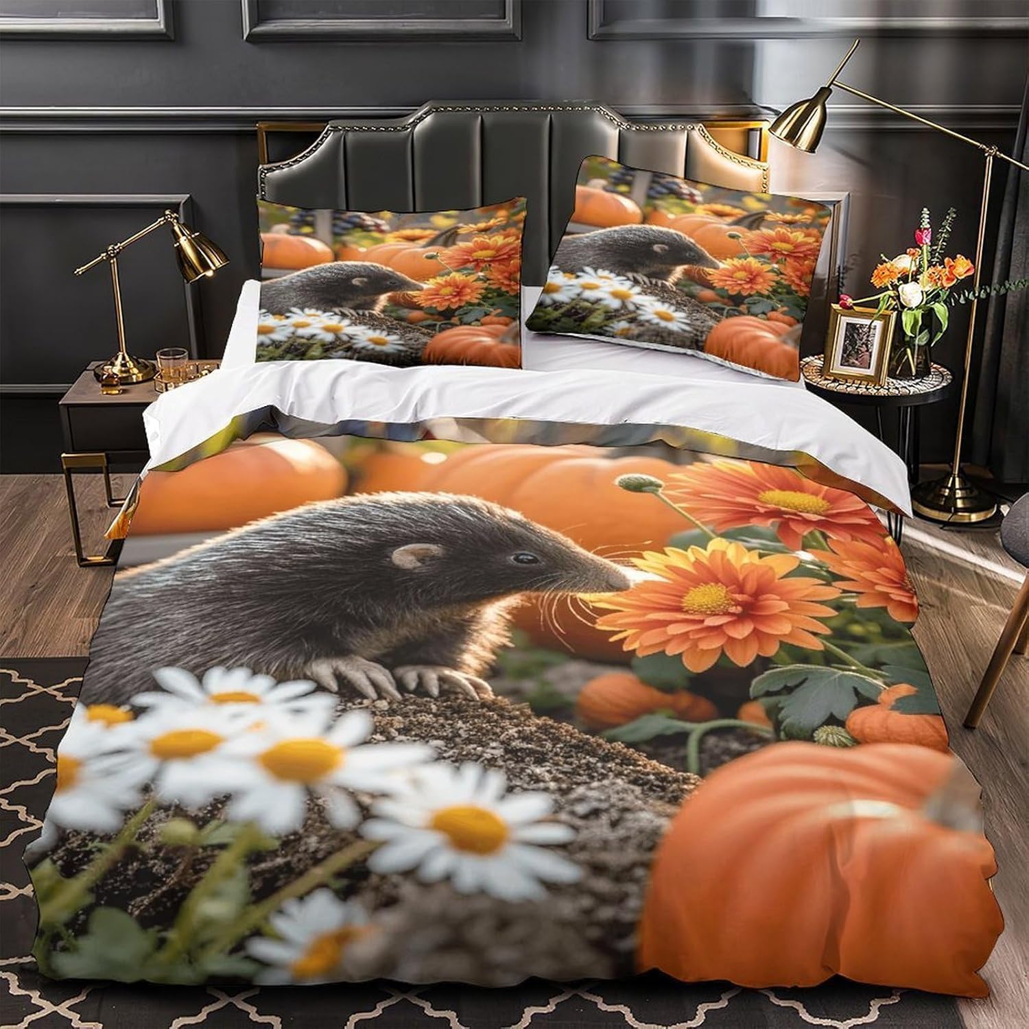 Mole Double Duvet Cover Sets Pumpkins Bedding Set 3D Print Quilt Cover 200x200 cm Soft Microfiber Bed Sets with Zipper Closure and 2 Pillowcases h-4900