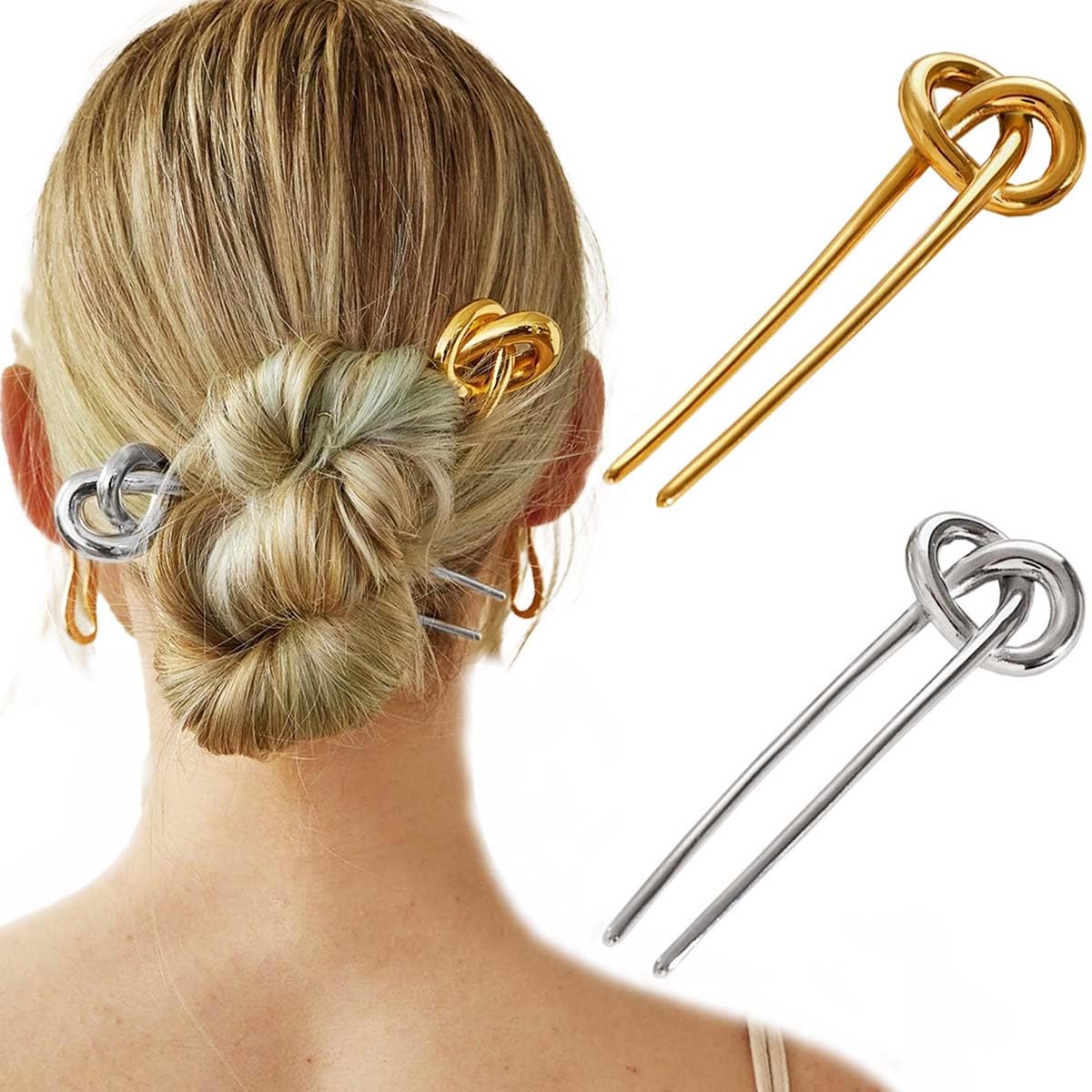 BARTOSI French Hair Pin Gold Metal Hair Stick U Shape Hair Fork Hair Accessories for Women and Girls (Pack of 2)