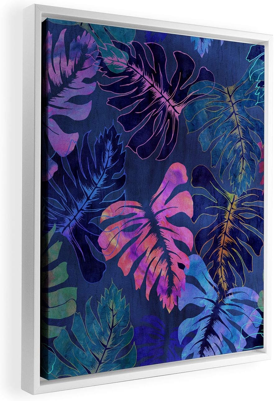 Deny Designs Schatzi Brown Phoenix Tropical Indigo White Framed Art Canvas, 16" x 20", Blue