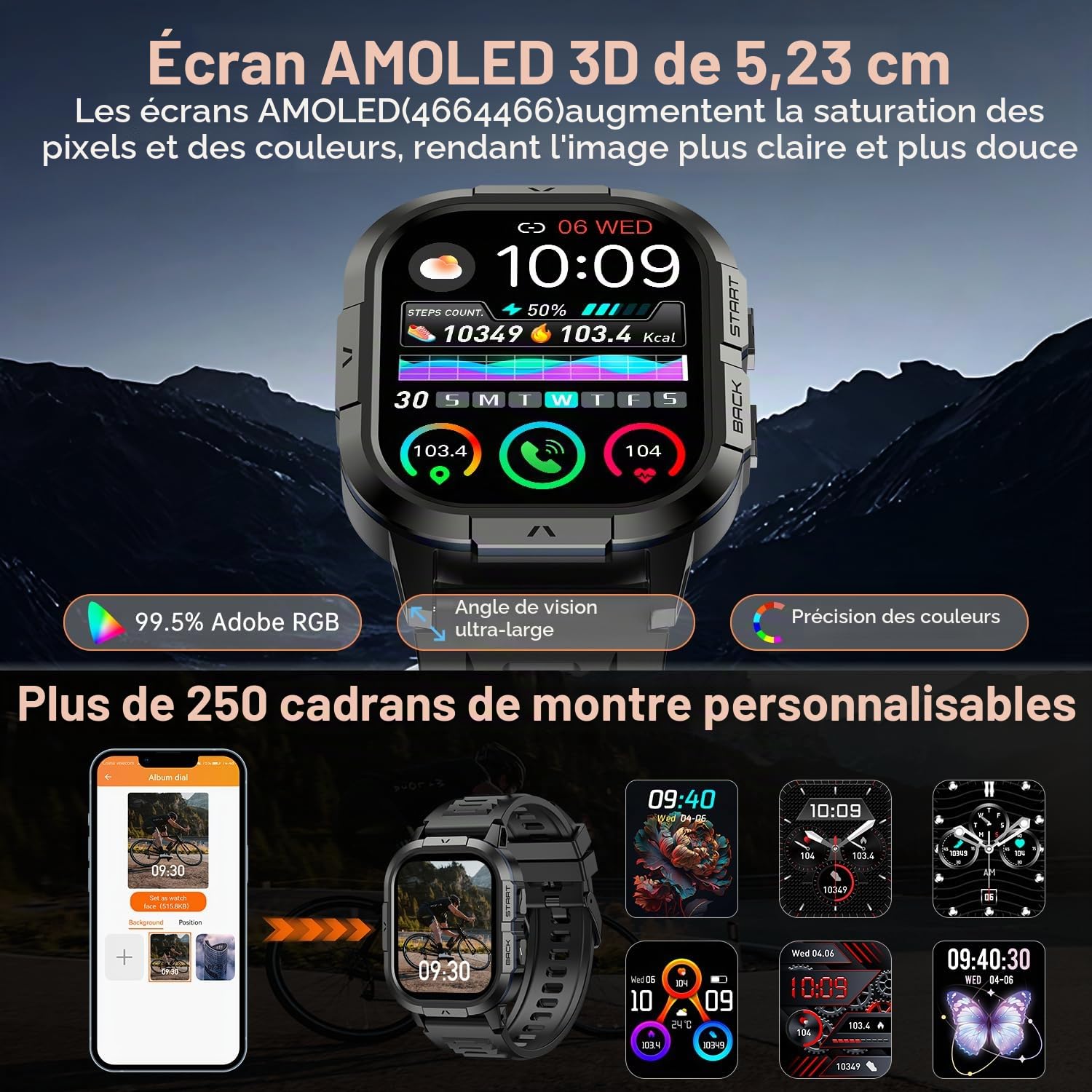 Montre Connectée Homme Femme Smartwatch avec Appel Bluetooth: Fitness Smart Watches for Men Militaire Montre Sport Tracker 120+ Podometre IP68 Étanche Montre Intelligente Smart Watch pour iOS Android