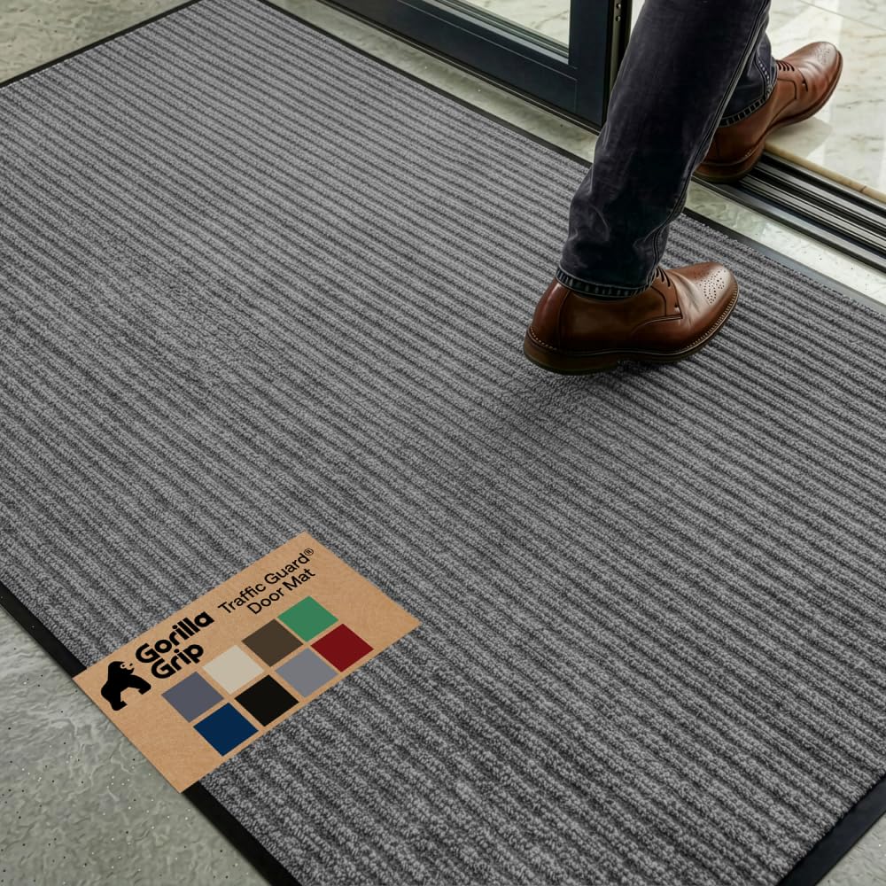 GORILLA GRIP Traffic Guard Indoor Outdoor Heavy Duty Door Mat 72x48 Lt Gray