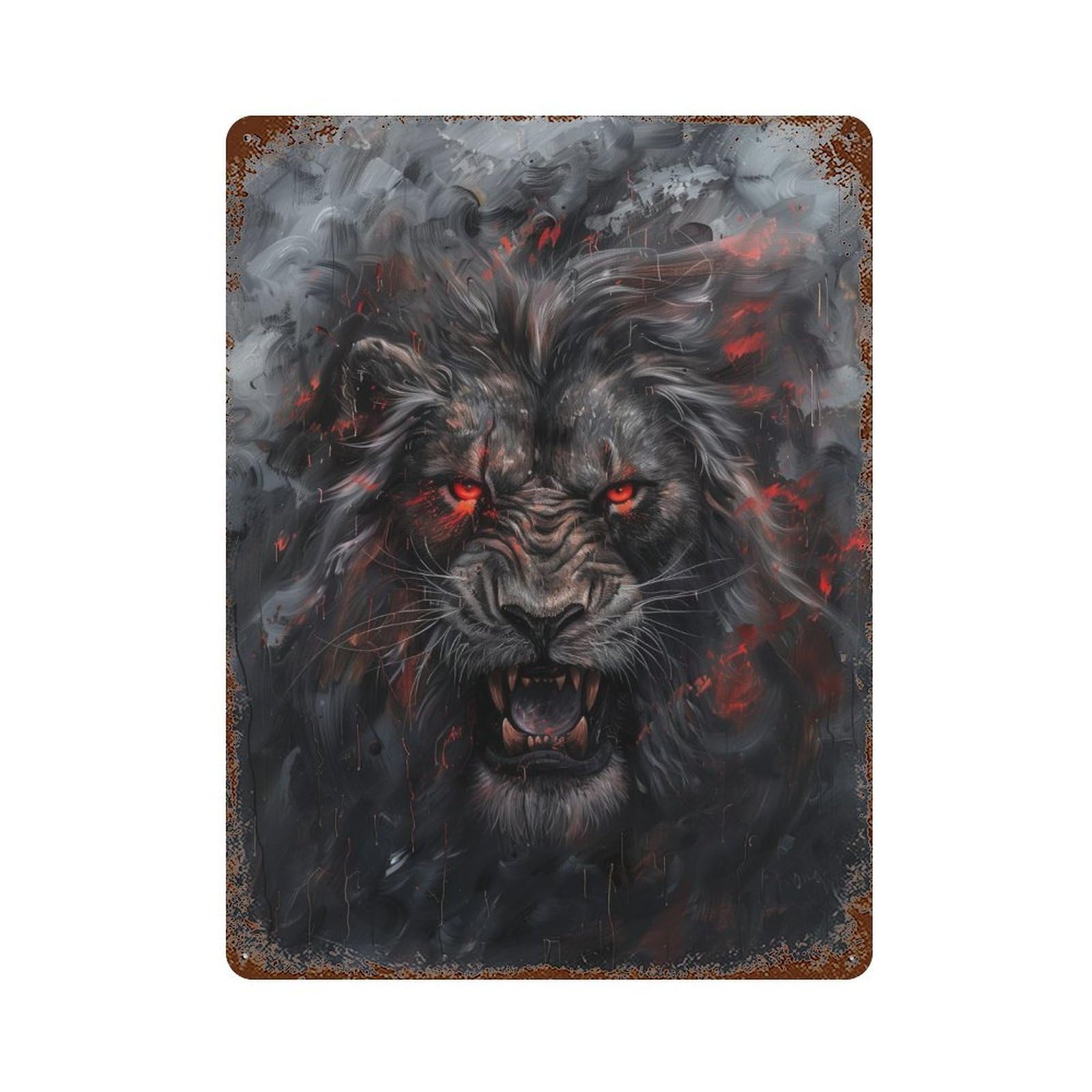 Dark Lion Roar Art Print 15.7"x11.8" Distressed Metal Wall Sign, Retro Wall Decor for Garage, Bar And Workshop Decor