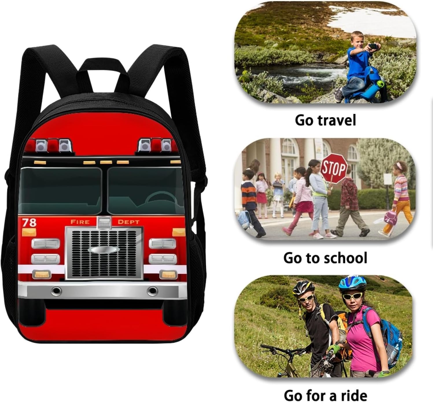 AFPANQZ Fire Truck Design Backpack for Elementary School Kids Cute Rucksack Lightweight School Bags Bookbags Backpacking Soft Daypack Daily Pack