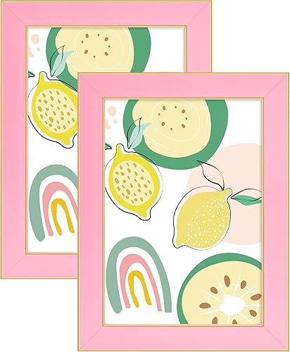 Miniatura 1 de VIOLABBEY Juego de 2 portarretratos de 5 x 7 pulgadas, color rosa, marco de fotos de 5 x 7 pulgadas para montaje en pared o mesa, cristal real,