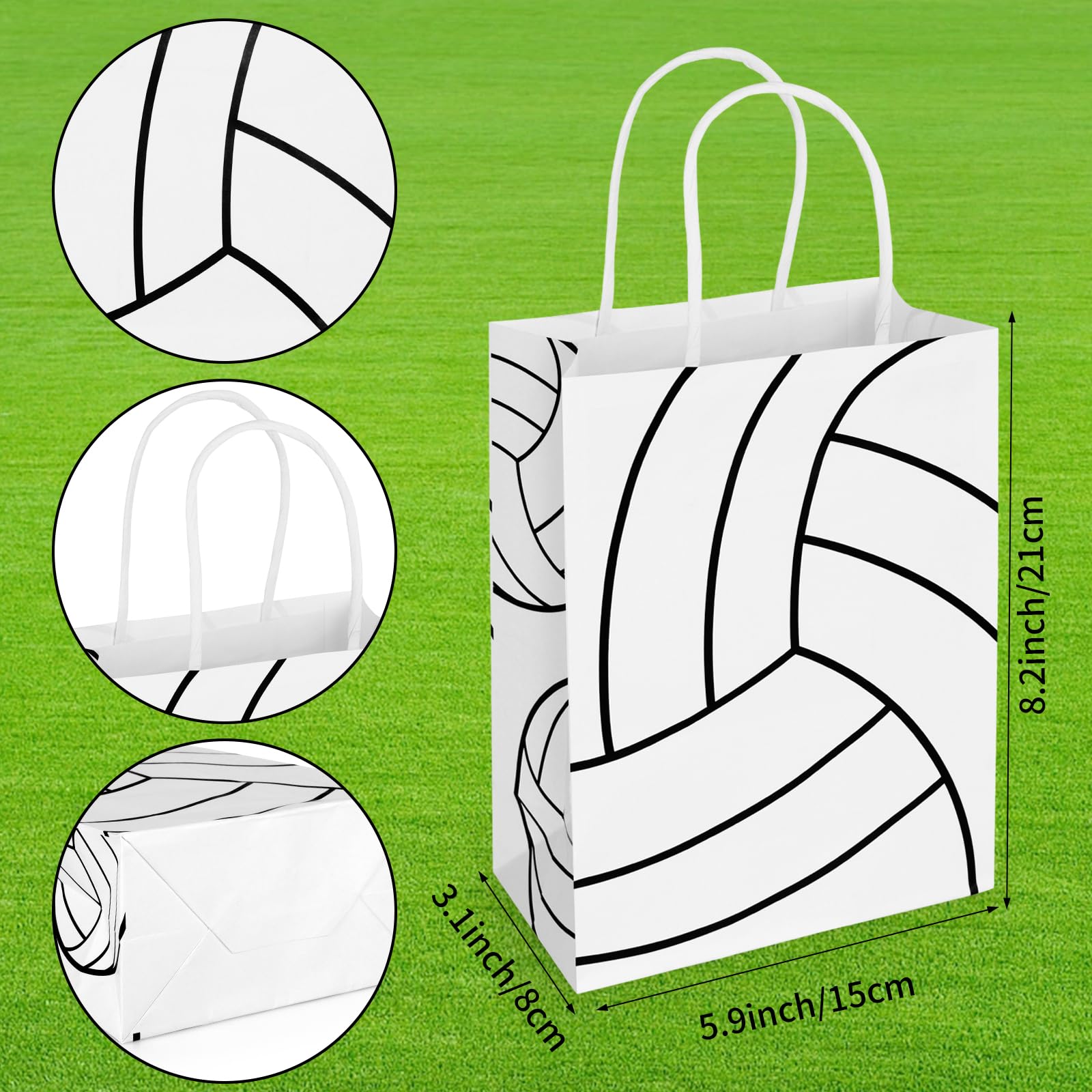 Lemicin 12 Pack Volleyball Goodie Bags Volleyball Gift Favors Paper Bags with Handle Treat Party Favors Bag Snack Candy Treat Holders Kraft Paper Bag for Birthday Party Supplies Decorations