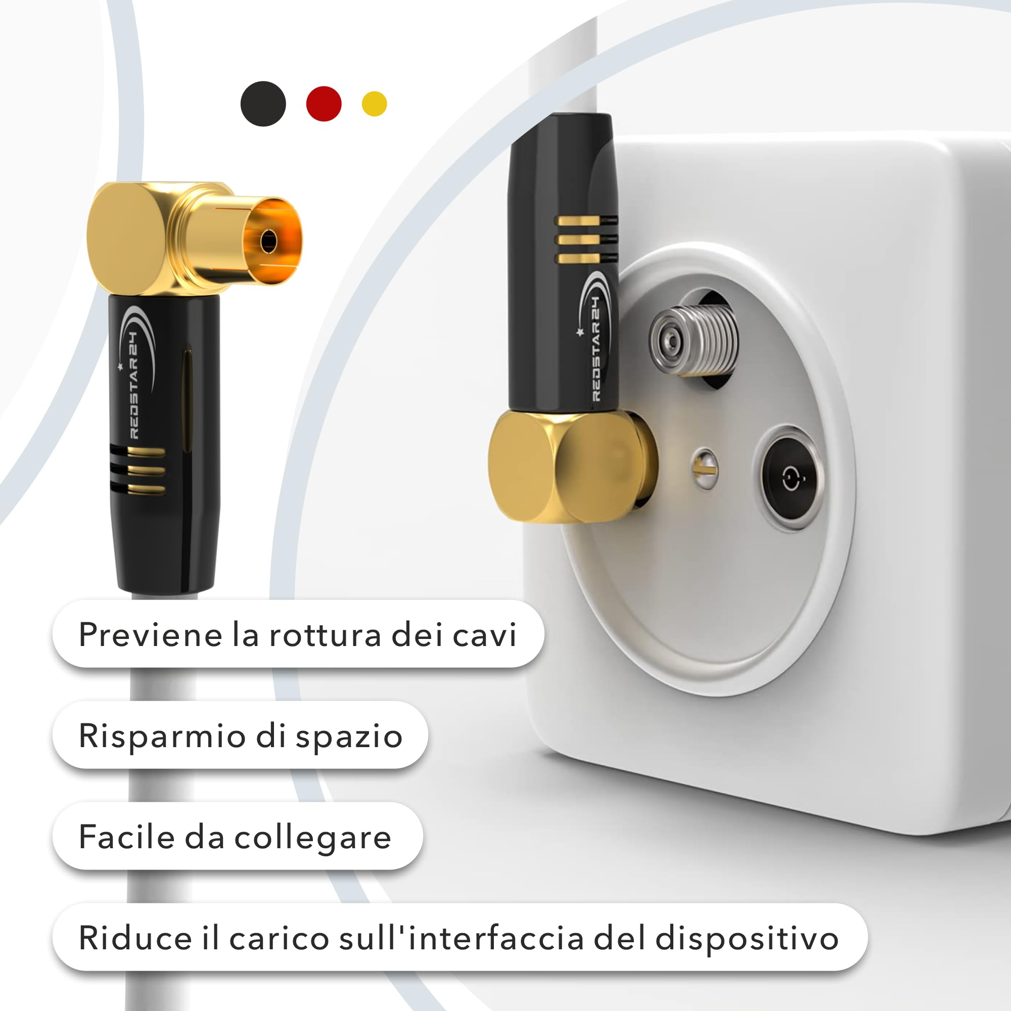 RedStar24 Cavo Antenna 7,5m Bianco - 90° Angolato Coassiale | Maschio a Femmina - Cavo Coassiale HDTV Premium per la TV via cavo | Cavo TV: Compatibile con TV, Radio, DVB-T/T2, DVB-C, DAB