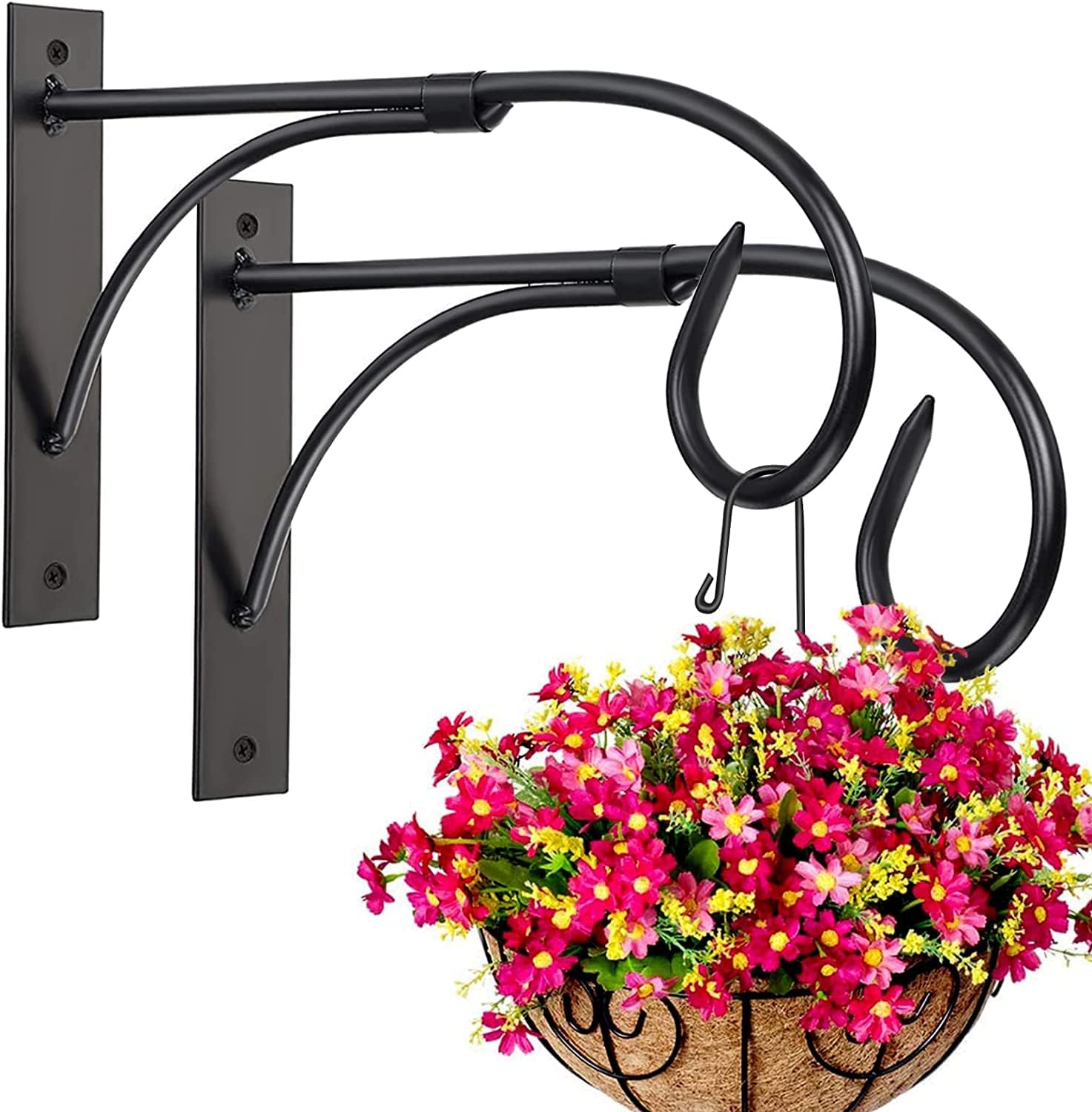 Bnggogo Black Iron Wall Mount Plant Hanger - 2Pcs 11 Inch Rust-Resistant Brackets For Hanging Plants, Drying Rack, Bird Feeder, Lantern, Windchime, House Sign