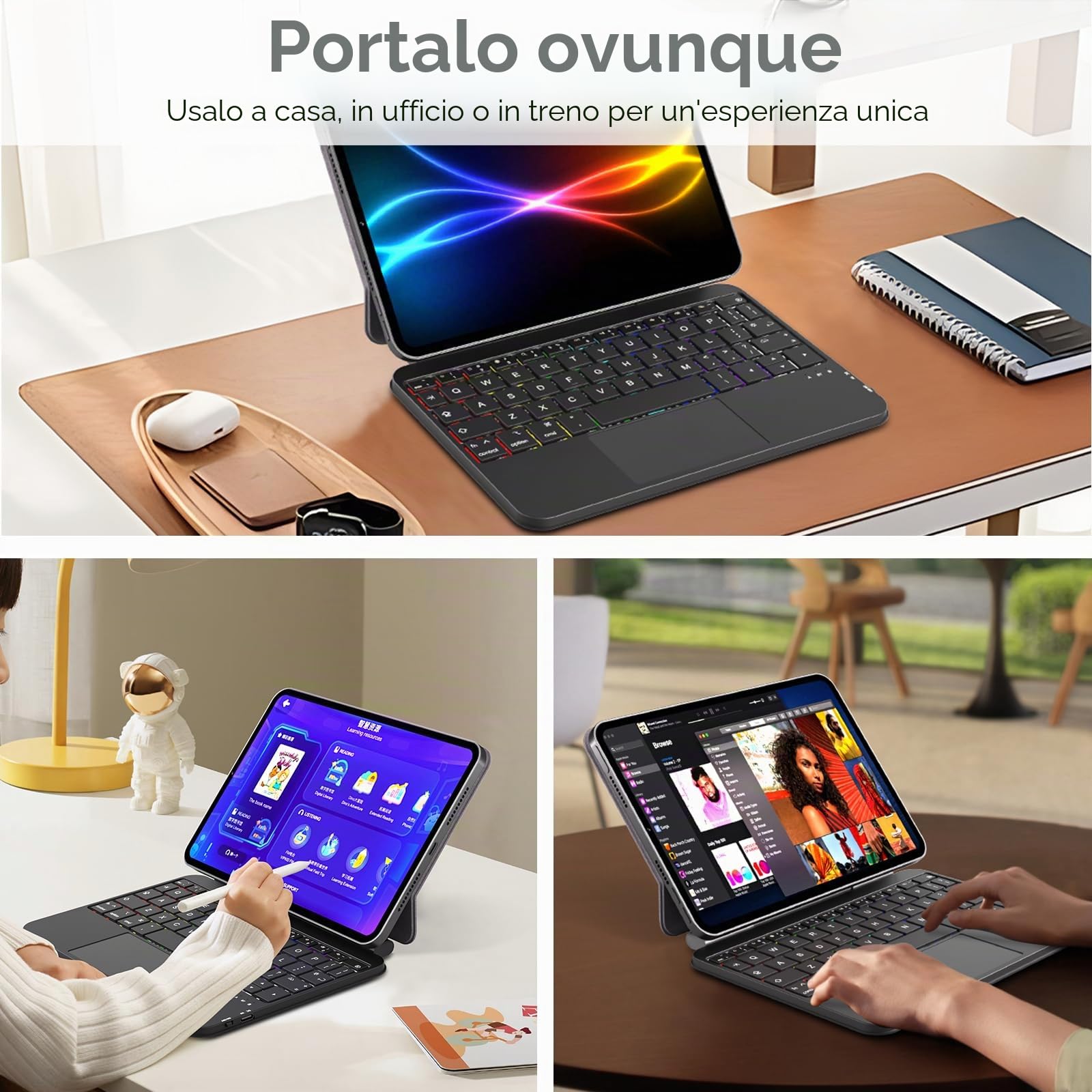 TECHGEAR Custodia Magic Keyboard per iPad Mini 7 (A17 Pro) e iPad Mini 6, sottile supporto magnetico galleggiante, Bluetooth QWERTY, Trackpad multi-touch, tastiera retroilluminata a 7 colori per