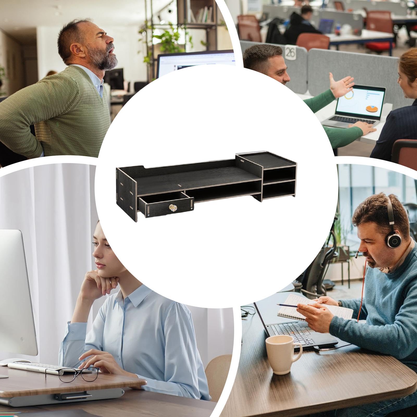 Supporto Monitor per Scrivania Supporto per Computer da Scrivania | Accessorio in Legno per PC Ufficio Stampante Tastiera Organizzazione