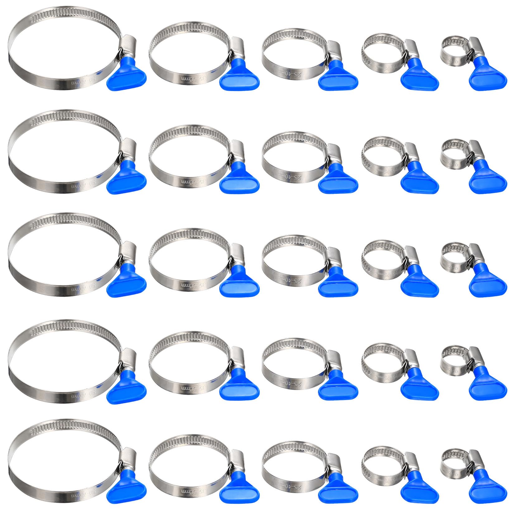 25 Pcs Stainless Steel Hose Clamps Assortment, 10-70mm Adjustable Hose Clips, Adjustable Worm Drive Pipe Clamps with Handles for Dryer Vent Air Duct Pipe Gas Tube Plumbing Automotive