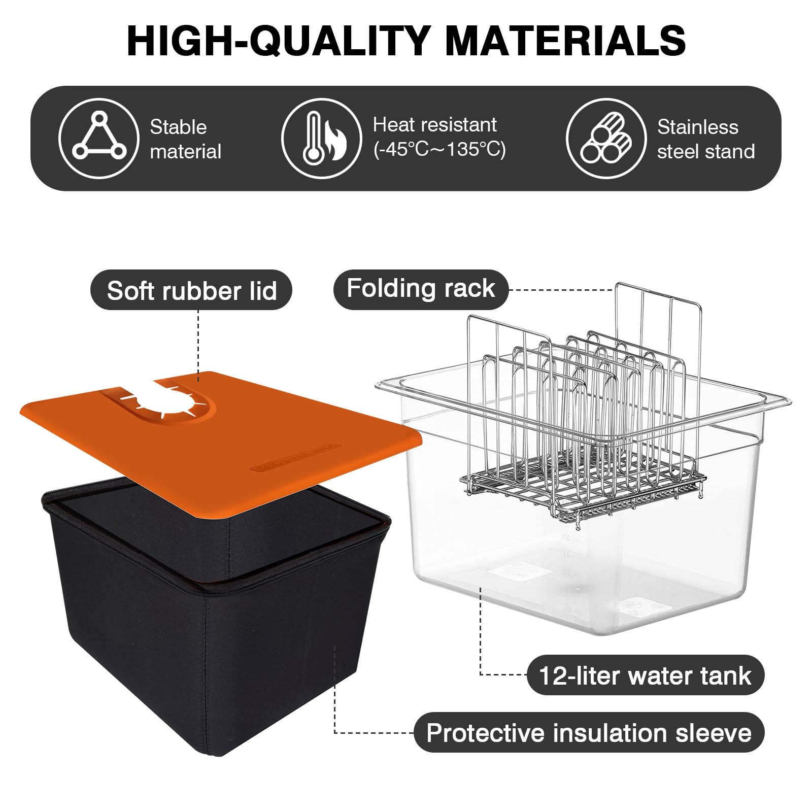Sous Vide Behälter 12L, Sous Vide Container mit Silikonhülle & Rack | Multifunktionaler Transparenter Behälter für Fisch Fleisch/Gemüse, für Meisten Sous Vide Garer