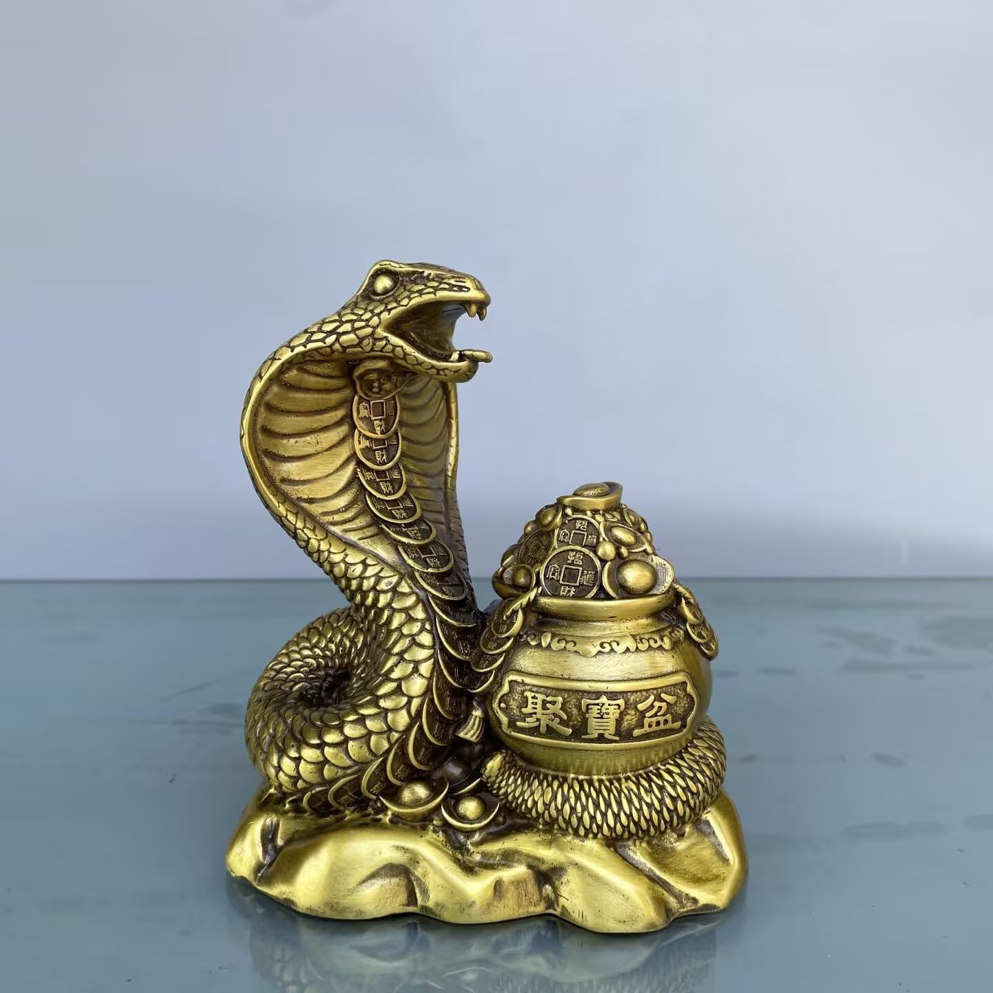 Dytartzx Pure Copper Snake Statue, Chinese Feng Shui Wealth & Protection Figurine, Handcrafted Home Office Decor, for Zodiac Lovers