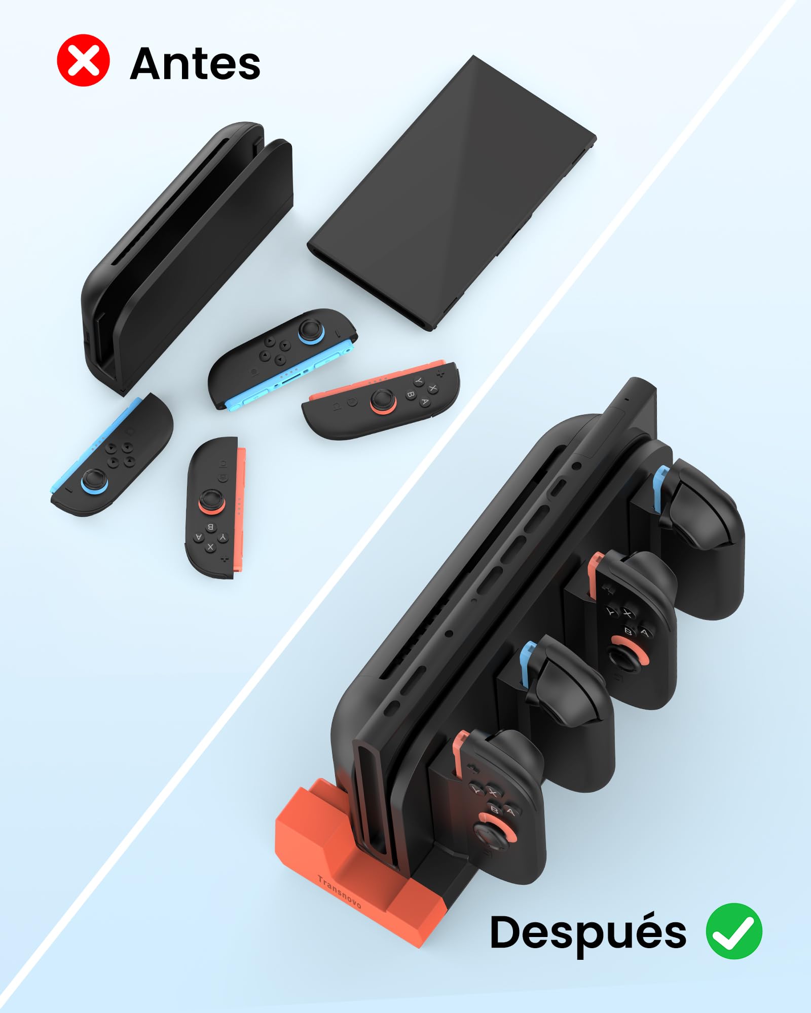 TRANSNOVO Quad Joycon - Base de carga inalámbrica para Switch 2, controlador de 4 puertos, estación de carga rápida Joycon con diseño magnético, indicadores LED, accesorio indispensable para jugadores