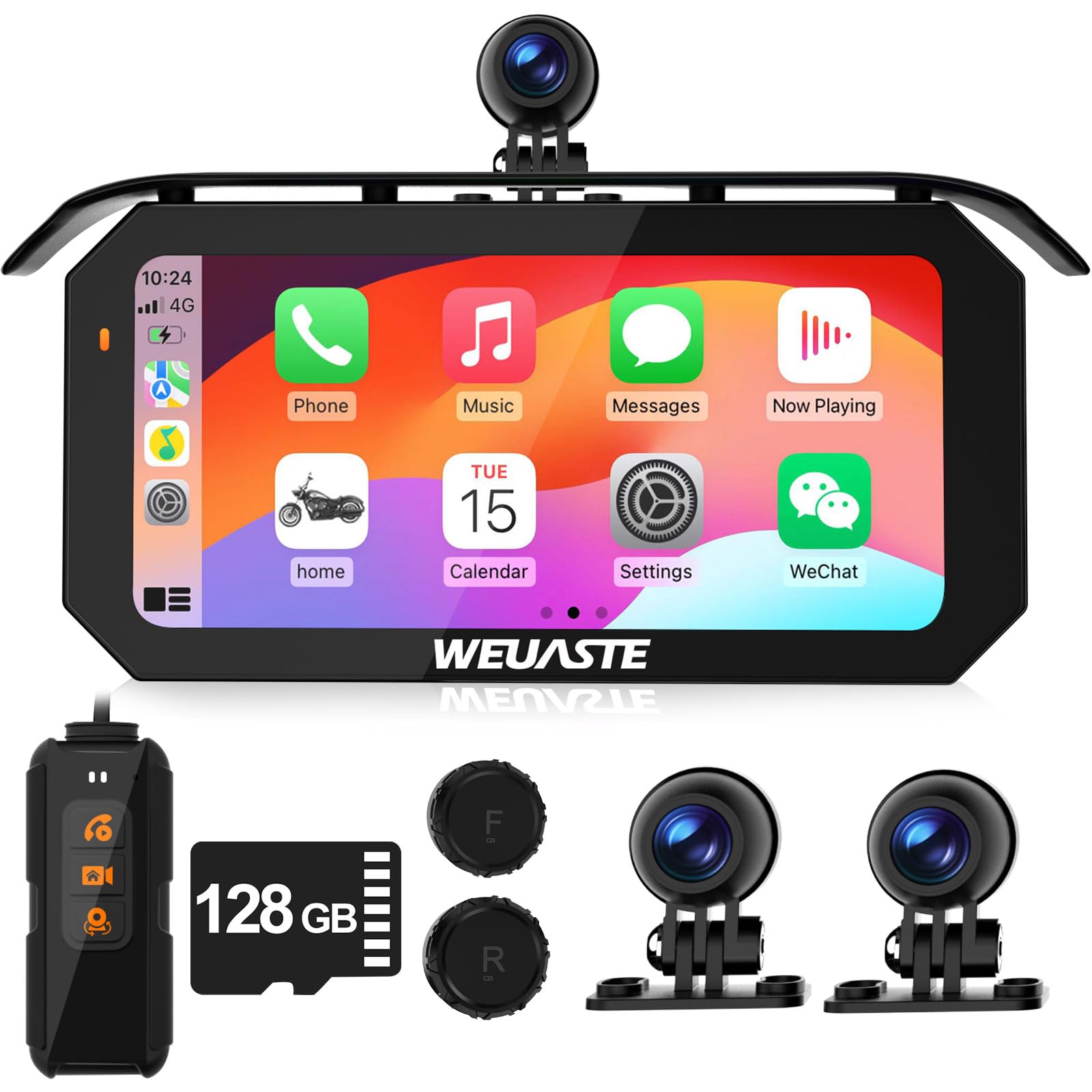 6.25' Motorcycle Carplay with Three Dash Cam,TMPS,GPS Navigation with Wireless Carplay & Android Auto,Waterproof Touchscreen,Support Siri,Google Assistant,Anti-Glare,Bluetooth,Voice Control
