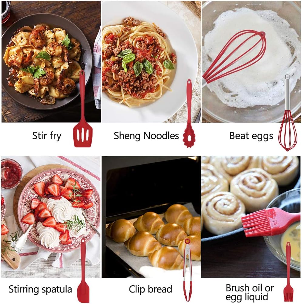 Kitchen Utensils Set, Tuilful Silicone Heat-Resistant Cooking Utensils Set, Nonstick Dishwasher Safe Cooking Tools 11 Pieces, Kitchen Utensil Gadgets Set for Gift - Red : Home & Kitchen