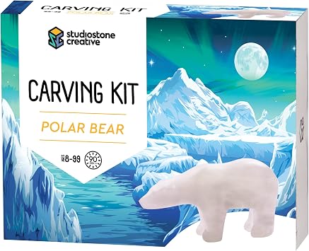STUDIOSTONE CREATIVE DIY Arts & Crafts Carving Kit Kids Adults Polar Bear Alabaster Sculpture Soapstone