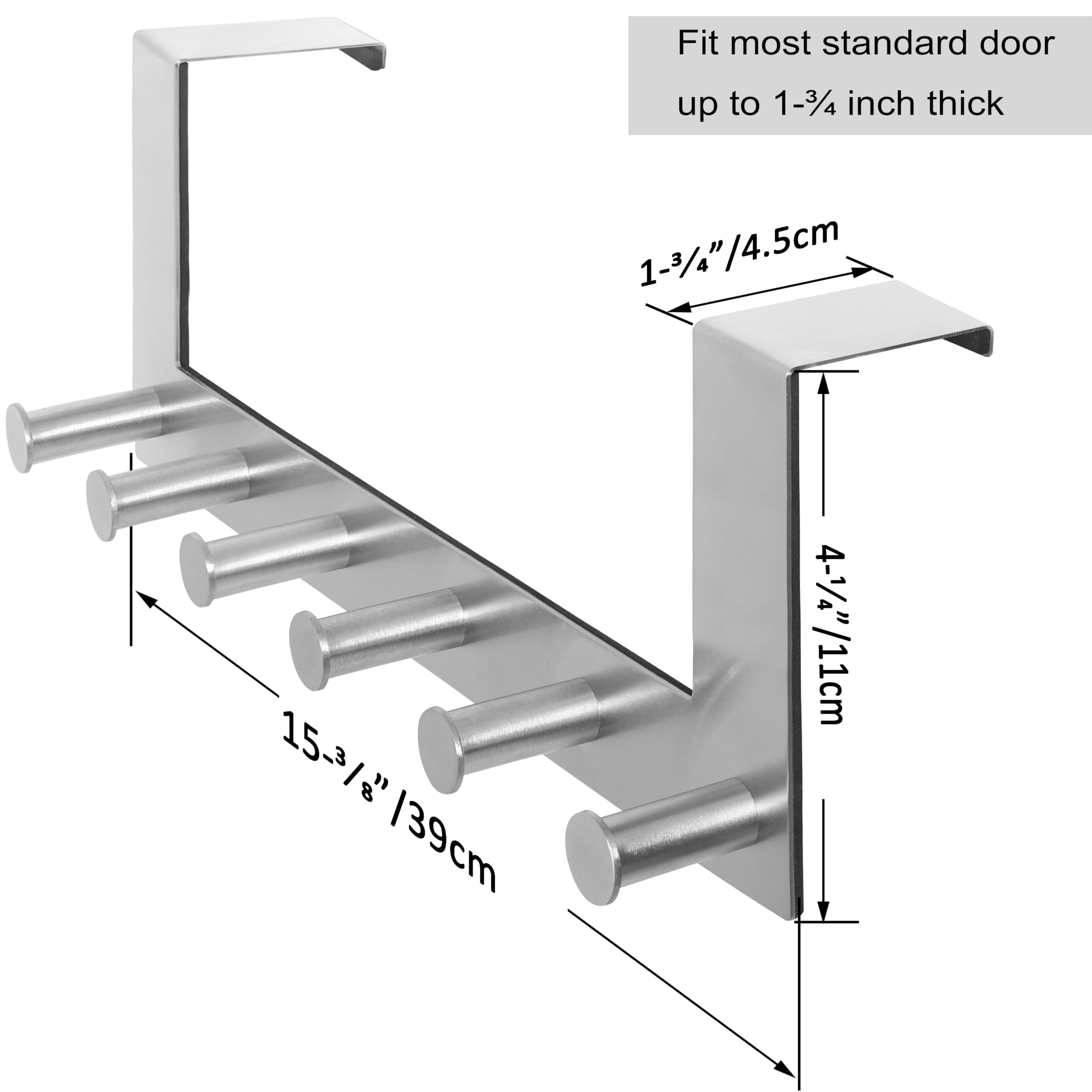 WEBI Over The Door Hooks Door Hanger,Over The Door Towel Rack with 6 Peg Hooks for Hanging,Over Door Coat Rack for Clothes,Back of Bathroom,Silver - Image 2