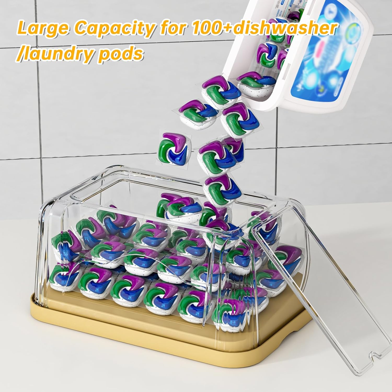 2-in-1 Trash Bag Dispenser & Laundry/Dishwasher Pods Container, Clear Acrylic Garbage Bag Organizer with Removable Lids, Under Sink Kitchen Storage Box - Image 4