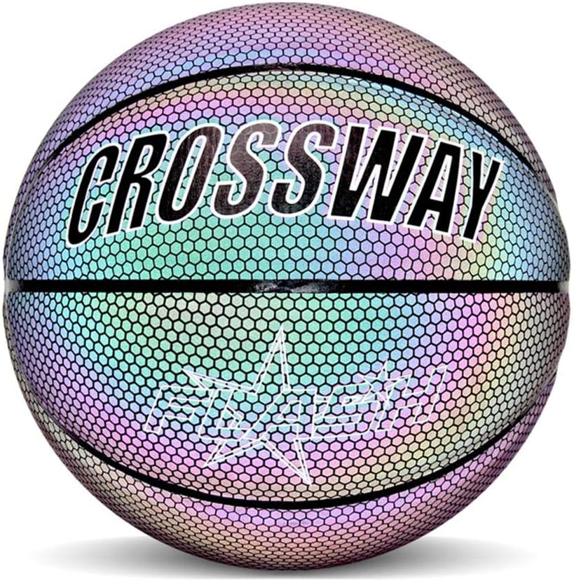 Rainnao Reflective Basketball(NBA Size)- Night Professional Luminous Reflective Colorful Basketball with 1 xCarry bag/ 1 x Pump/ 2 x Needle/ 1 x Net - (Only reflected by light)