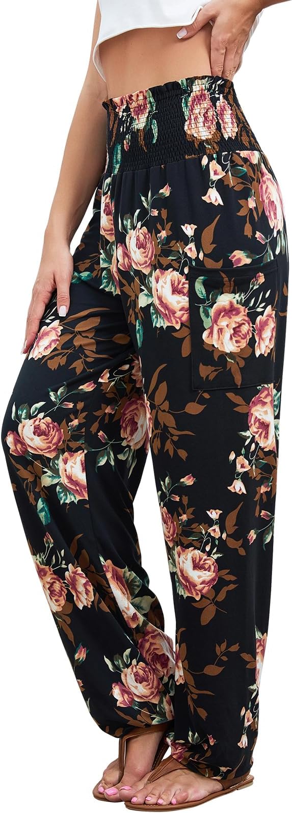 QIANXIZHAN Women's Harem Pants, High Waist Yoga Boho Trousers with Pockets