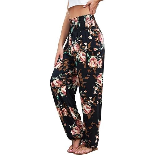 QIANXIZHAN Women's Harem Pants, High Waist Yoga Boho Trousers with Pockets