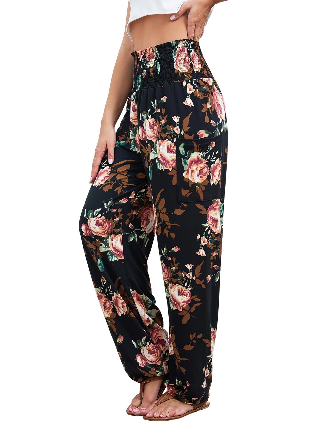 QIANXIZHAN Women's Harem Pants, High Waist Yoga Boho Trousers with Pockets
