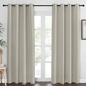 NICETOWN Blackout Natural Curtain for Living Room - Thermal Insulated Solid Grommet Sound Reducing Energy Saving Window Drape for Bedroom/Dining Room, 1 Panel, W52 x L84
