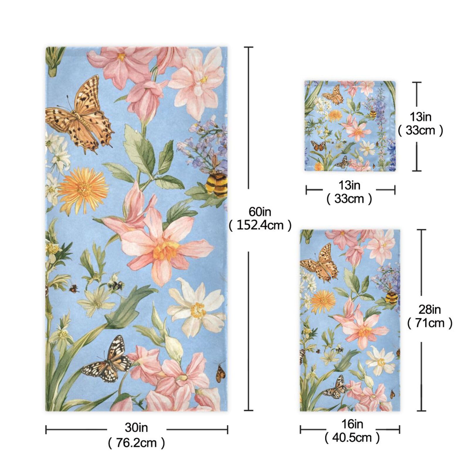 Fiori d'Autunno Giacinti Bellflower Farfalle Api Blu _ 1 Set di 3 Asciugamani Decorativi Viso Set 3 Pezzi, 1 Asciugamano da Bagno 1 Asciugamano 1 Asciugamano per Cucina Bagno Yoga Palestra